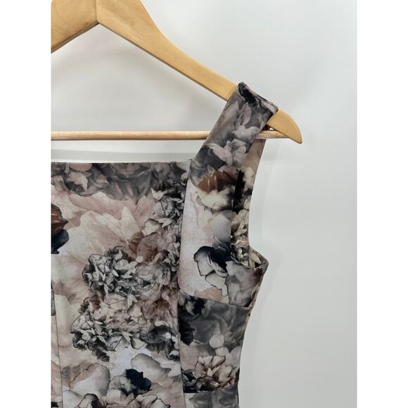 H&M Grey Floral Print Square Neck Knee Length Sleeveless Dress Women's Size 6 - Picture 4 of 8